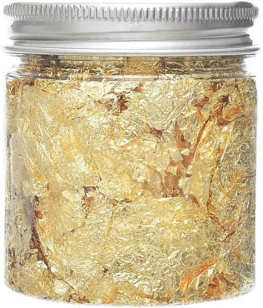 Foil Imitation Art Craft 3g Leaf Flake Sheets Bulk Foil Paper Leaves for Gilding DIY Nail Art Decor (Gold) 1 jar