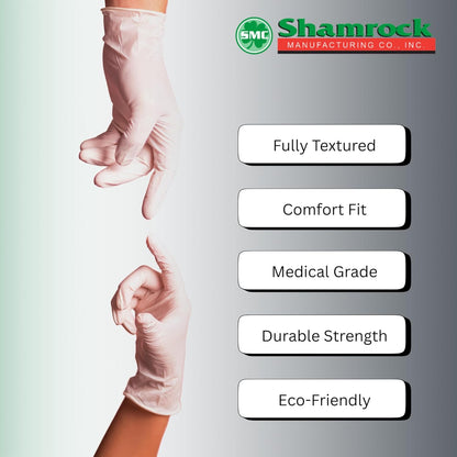 Shamrock 10111 Latex Exam Gloves, Small, 5 Mil, Powder-Free, Full Textured, Disposable, Medical