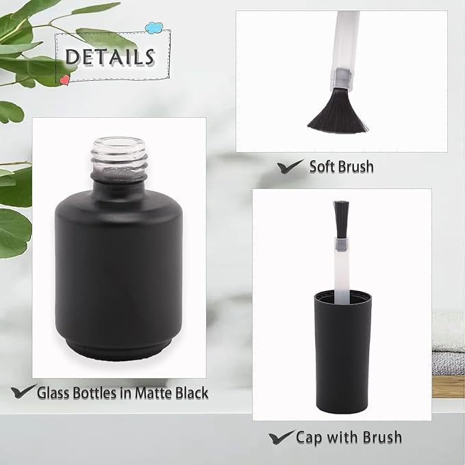Empty Gel Polish Bottles (black top white bottle)