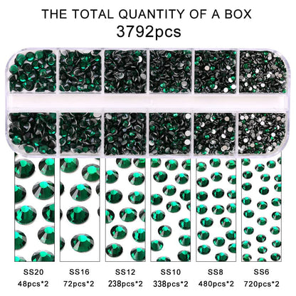 Rhinestones Flatback for Bedazzling,Small to Big Rhinestones Diamonds Kit, Flat Back Crystals Gems for Nail Art and Crafts, Clothes (Dark Green)