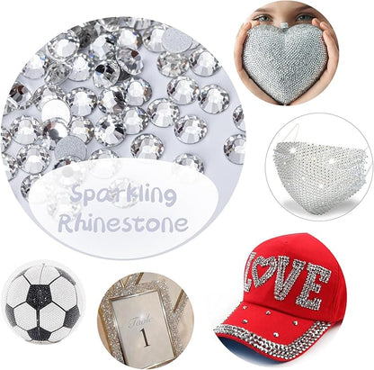Rhinestones Flatback for Bedazzling,Small to Big Rhinestones Diamonds Kit, Flat Back Crystals Gems for Nail Art and Crafts, Clothes (Silver)