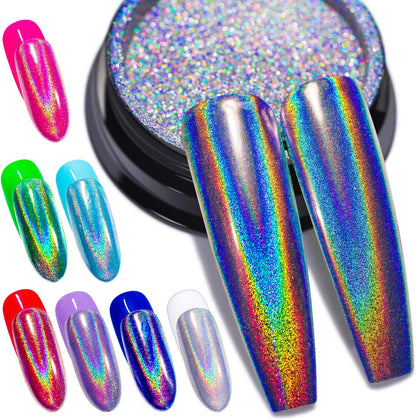 Holographic Nail Powder Fine Rainbow Holo Unicorn Mirror Laser Effect Multi Chrome Manicure Pigment Glitter Dust for Nail Art DIY Deco, 0.05oz/1g