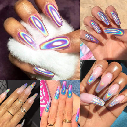 Holographic Nail Powder Fine Rainbow Holo Unicorn Mirror Laser Effect Multi Chrome Manicure Pigment Glitter Dust for Nail Art DIY Deco, 0.05oz/1g