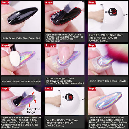 Holographic Nail Powder Fine Rainbow Holo Unicorn Mirror Laser Effect Multi Chrome Manicure Pigment Glitter Dust for Nail Art DIY Deco, 0.05oz/1g