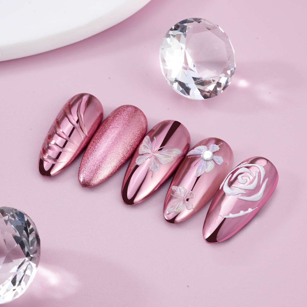 Chrome Rose Gold/Pink Nails