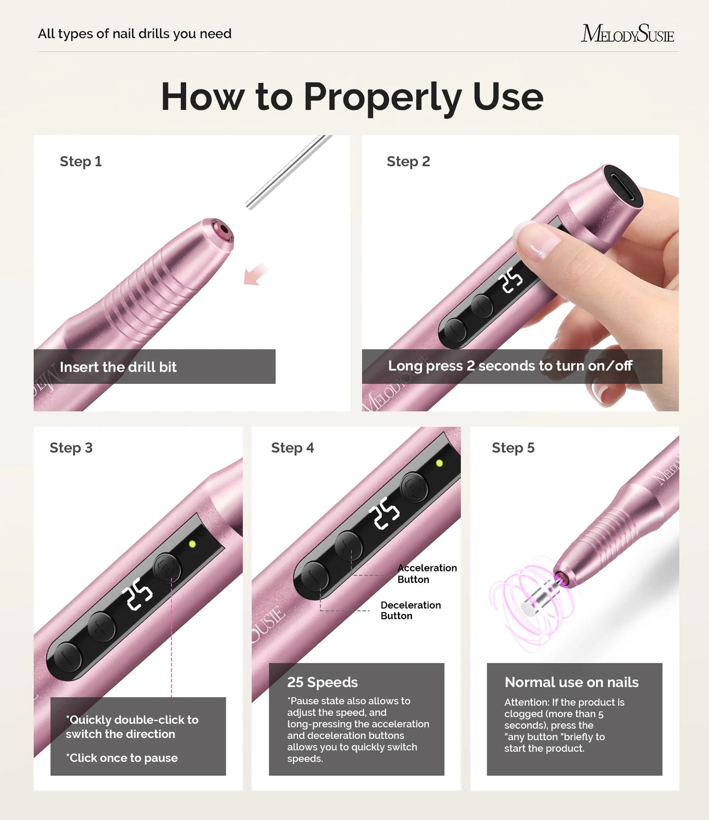 Portable Rechargeable Nail Drill PC180G/25000RPM - (Gold)