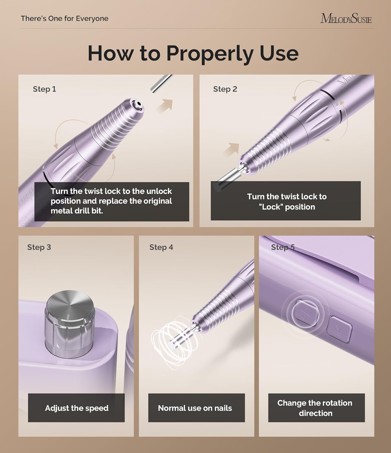 MelodySusie Entry-Level Clip-On Cordless Essential Nail Drill, SC300F 30000RPM(Pink)