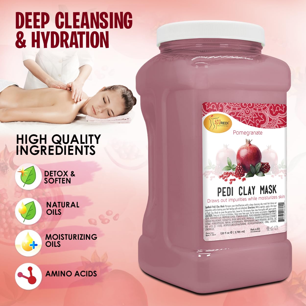 SPA REDI - Clay Mask, Pomegranate, 128 Oz