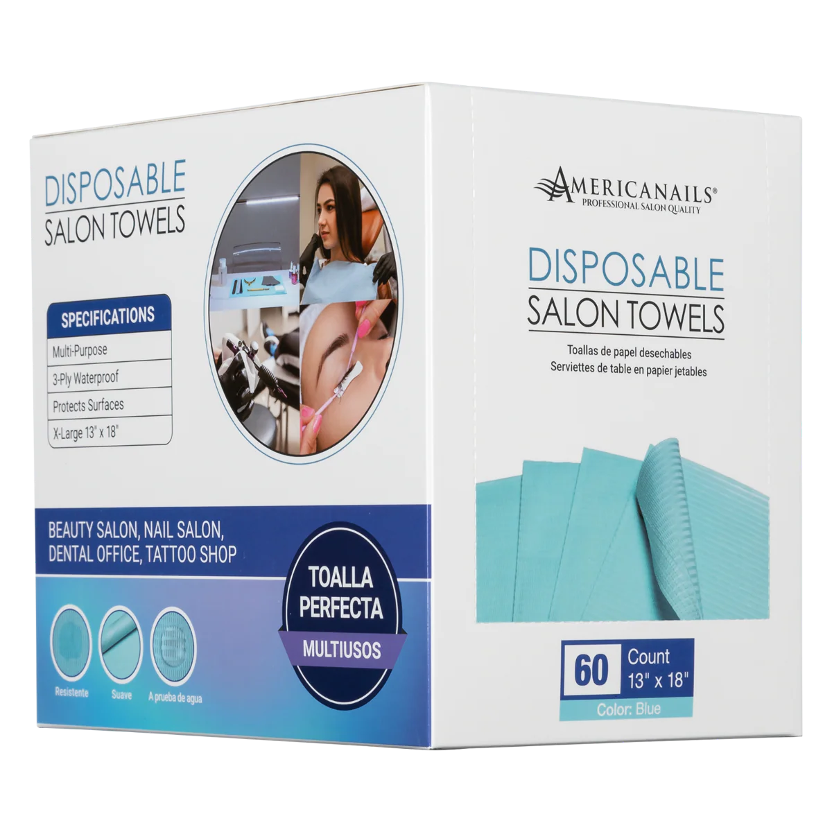 Americanails Disposable Salon Towels | Blue 60ct