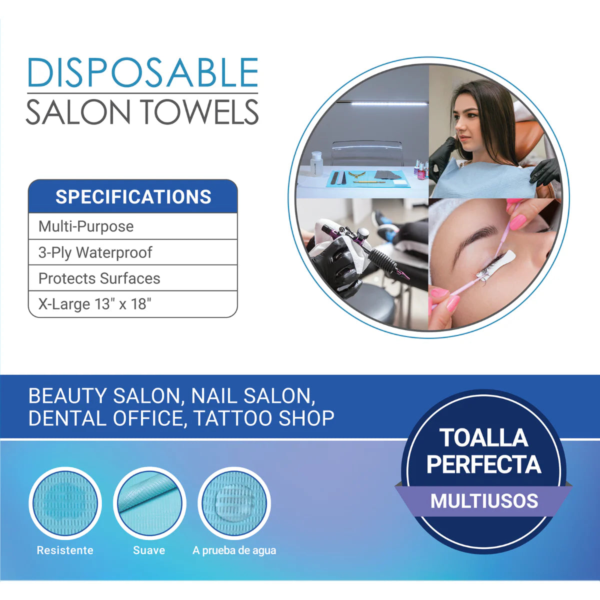 Americanails Disposable Salon Towels | Blue 60ct