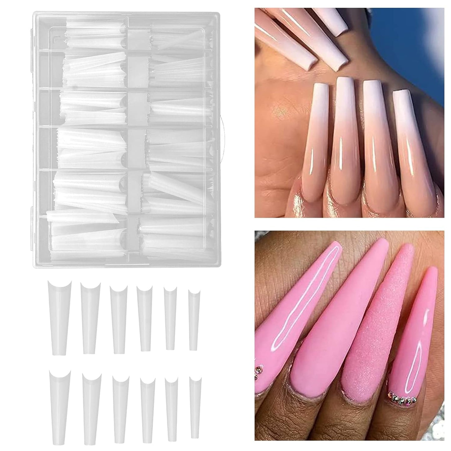 Extra Long False Nail Tips French Nails for DIY Nail Salon (Self Color) 240pcs