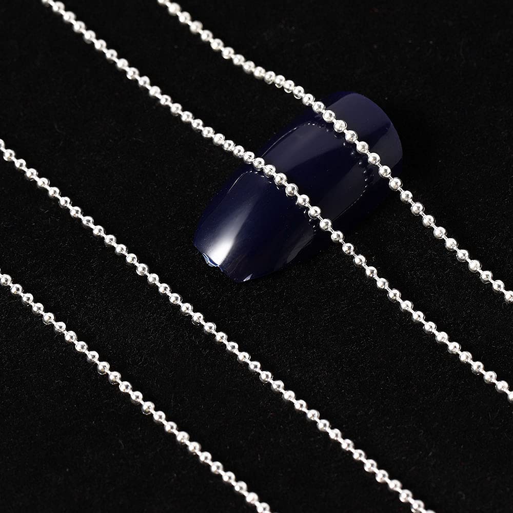 Gold & Silver Nail Art Metal Chain Bead Micro Nail Line Acrylic Tips DIY Decoration Nail Charms for Nails Metal Ball Chains Caviar Beads for Nails Beads Chains Accessories 1pcs