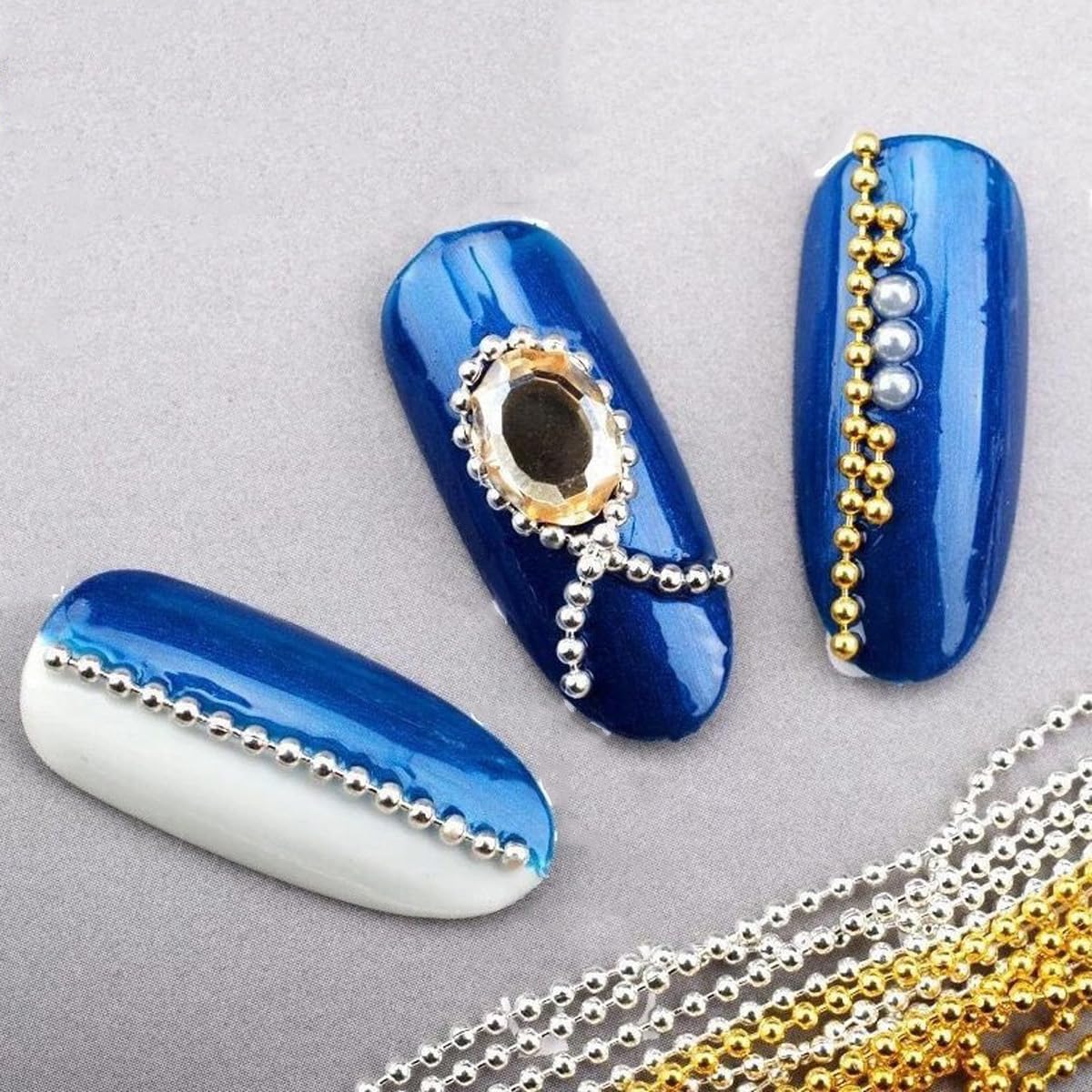 Gold & Silver Nail Art Metal Chain Bead Micro Nail Line Acrylic Tips DIY Decoration Nail Charms for Nails Metal Ball Chains Caviar Beads for Nails Beads Chains Accessories 1pcs