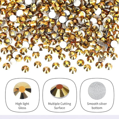Rose Gold Rhinestones, Flat Back Crystal Glass Stone Round Gems,SS10,1440PCS