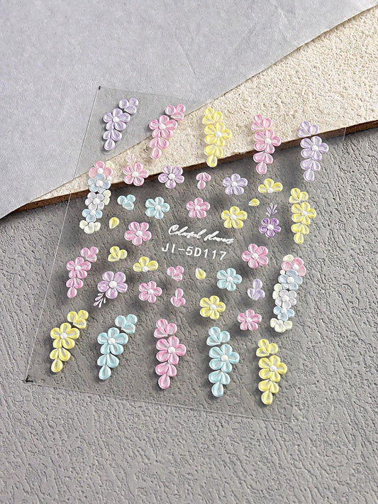 Embossed Flower Nail Art Stickers Decals Spring Summer Colorful Floral Nail Supplies Nail Art Design Decoration Accessories 1 Sheets (JI-5D117)