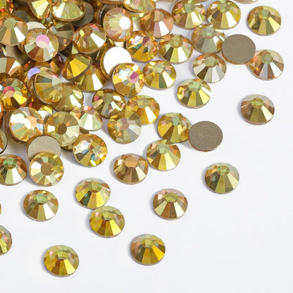 Diamond Flat Back Gold Crystal Rhinestones Round Gems for Nail Art and Craft Glue Fix,Metal Sunlight,size 6-1440pcs