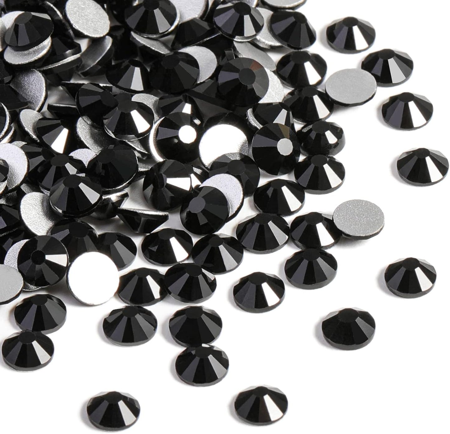 Diamond Flat Back Black Crystal Rhinestones Round Gems for Nail Art and Craft Glue Fix,Metal Sunlight,size 8 -1440pcs