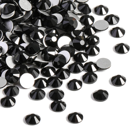 Diamond Flat Back Black Crystal Rhinestones Round Gems for Nail Art and Craft Glue Fix,Metal Sunlight,size 8 -1440pcs
