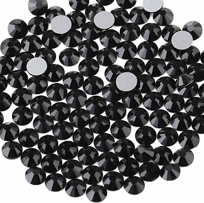 Diamond Flat Back Black Crystal Rhinestones Round Gems for Nail Art and Craft Glue Fix,Metal Sunlight,size 8 -1440pcs
