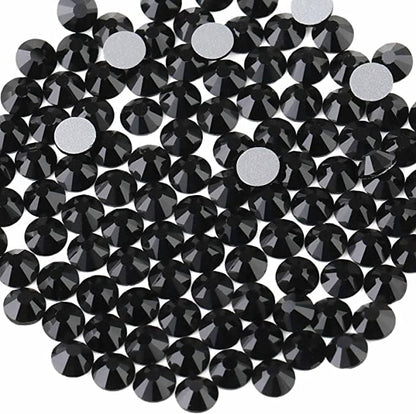 Diamond Flat Back Black Crystal Rhinestones Round Gems for Nail Art and Craft Glue Fix,Metal Sunlight,size 8 -1440pcs