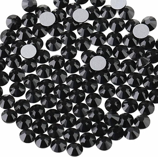 Diamond Flat Back Black Crystal Rhinestones Round Gems for Nail Art and Craft Glue Fix,Metal Sunlight,size 8 -1440pcs