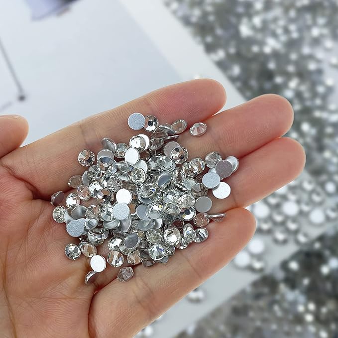 Diamond Rhinestones Flat-back for Crafts Bulk Clear-Crystals White Craft Gems Jewels Glass Diamonds Stone 8mm-Silver Gems for Nails Dance Costumes Clothes Shoes Tumblers DIY- 1440pcs